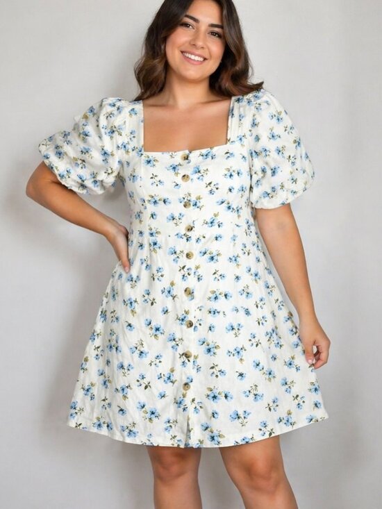 Old Navy Dresses & Skirts - Blue Floral Puff Sleeve Smocked Mini Dress